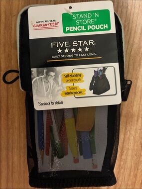 Five Star Black Mesh Stand 'N Store Pencil Pouch with Gray Trim